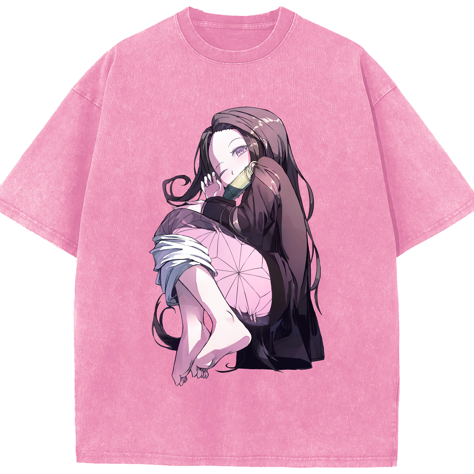 （画像用） 鬼滅の刃（きめつのやいば）竈門 禰󠄀豆子／かまど ねずこ Kamado Nezuko 綿100% ヴィンテージ風 半袖Tシャツ（フロントプリント）